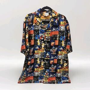 Vtg Mickey Mouse SORCERER Art Animation Disneyland XL Men's Dress Aloha Shirt